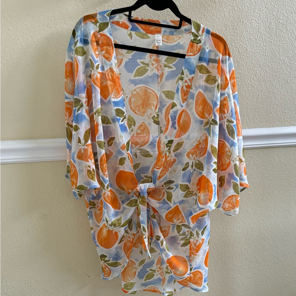 Summer Cover up, kimono, duster orange and blue